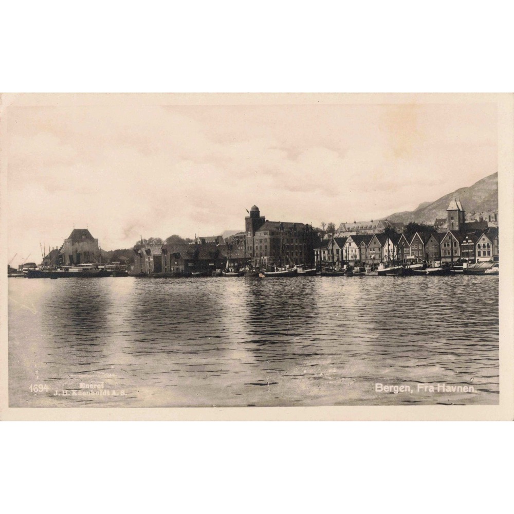 RPPC Bergen Norway Fra Havnen Harbor Waterfront Real Photo Postcard Kuenholdt - Picture 1 of 2